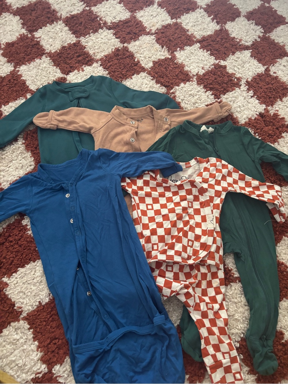 Organic baby bundle - Blue, Green, Rust Checker